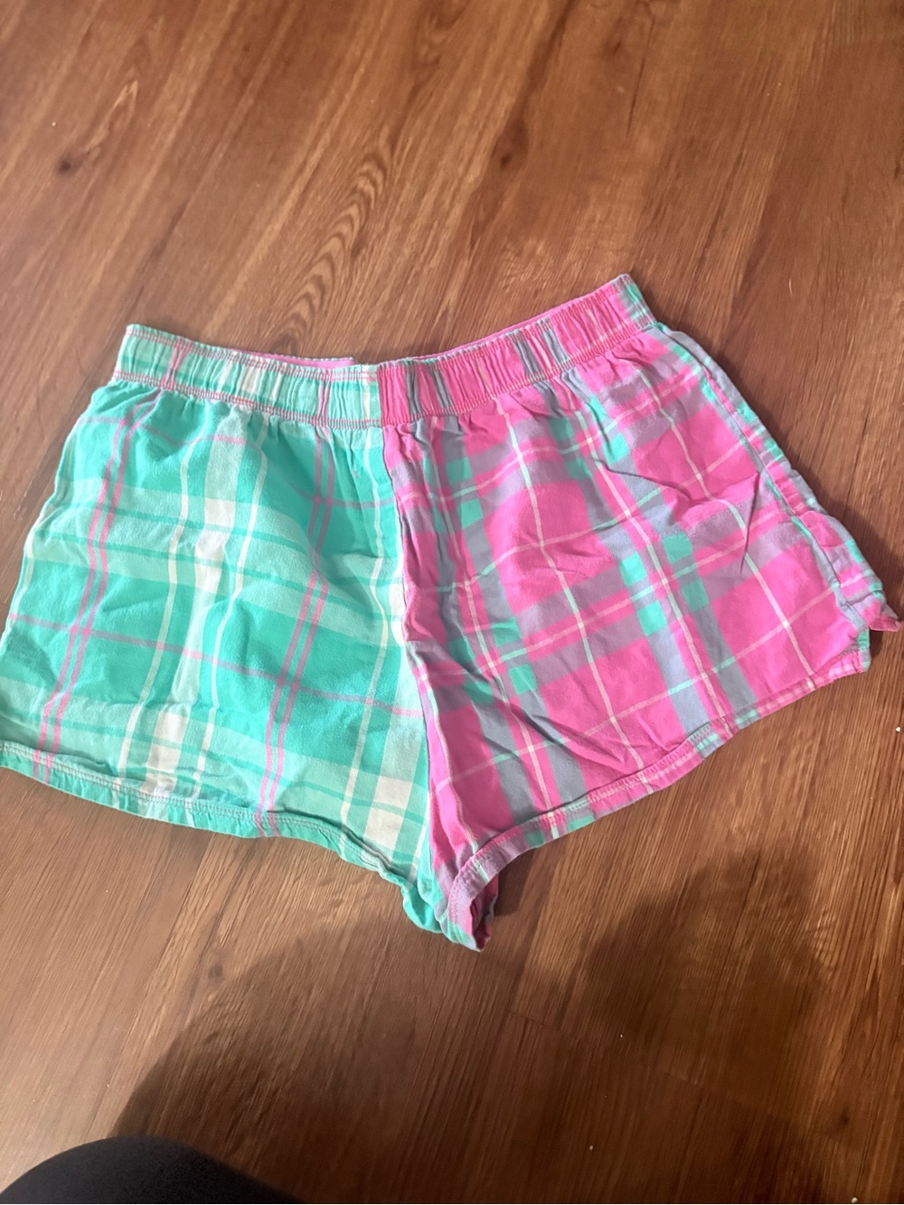 Colsie Split Plaid High-Waist Lounge Shorts - Pink & Mint - Picture 2 of 3